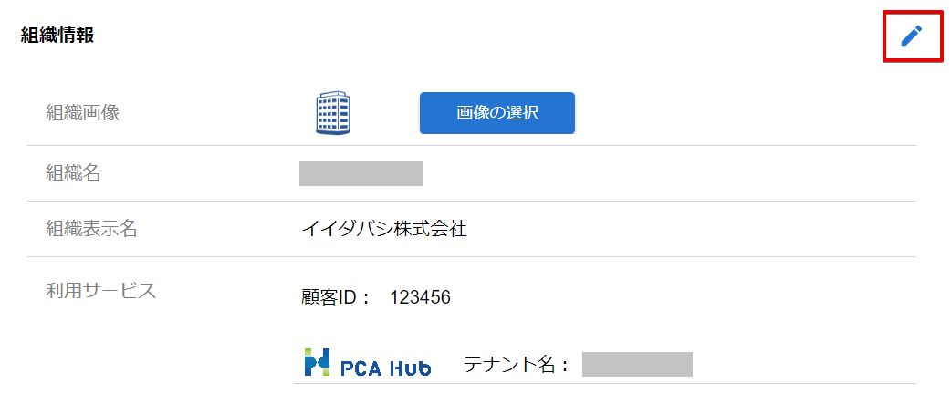 組織情報の編集モード切り替え