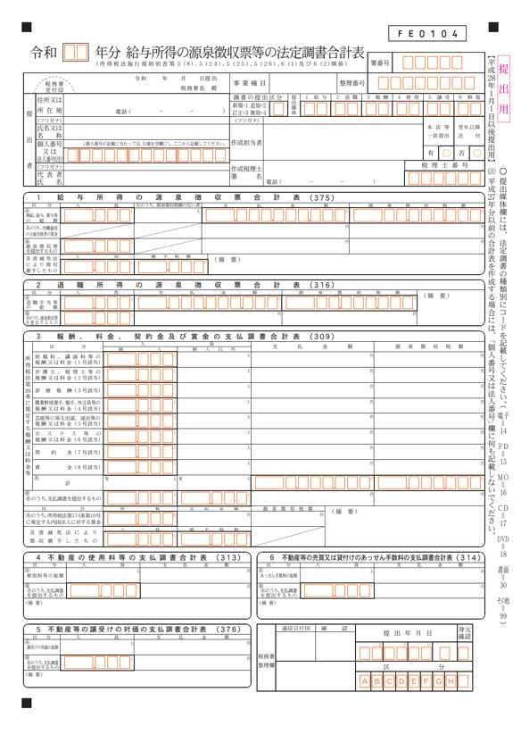 給与所得の源泉徴収票等の法定調書合計表